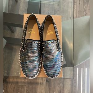 Christin Louboutin multi color metal Pik boat flat shoe